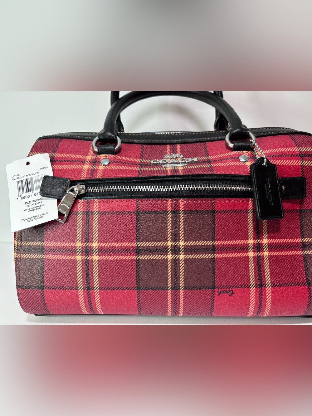 COACH NWT Rowan Satchel Red Tartan Plaid - Picture 10 of 13